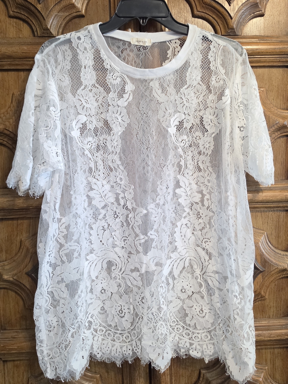 paper tee White Floral Lace Short Sleeve Top